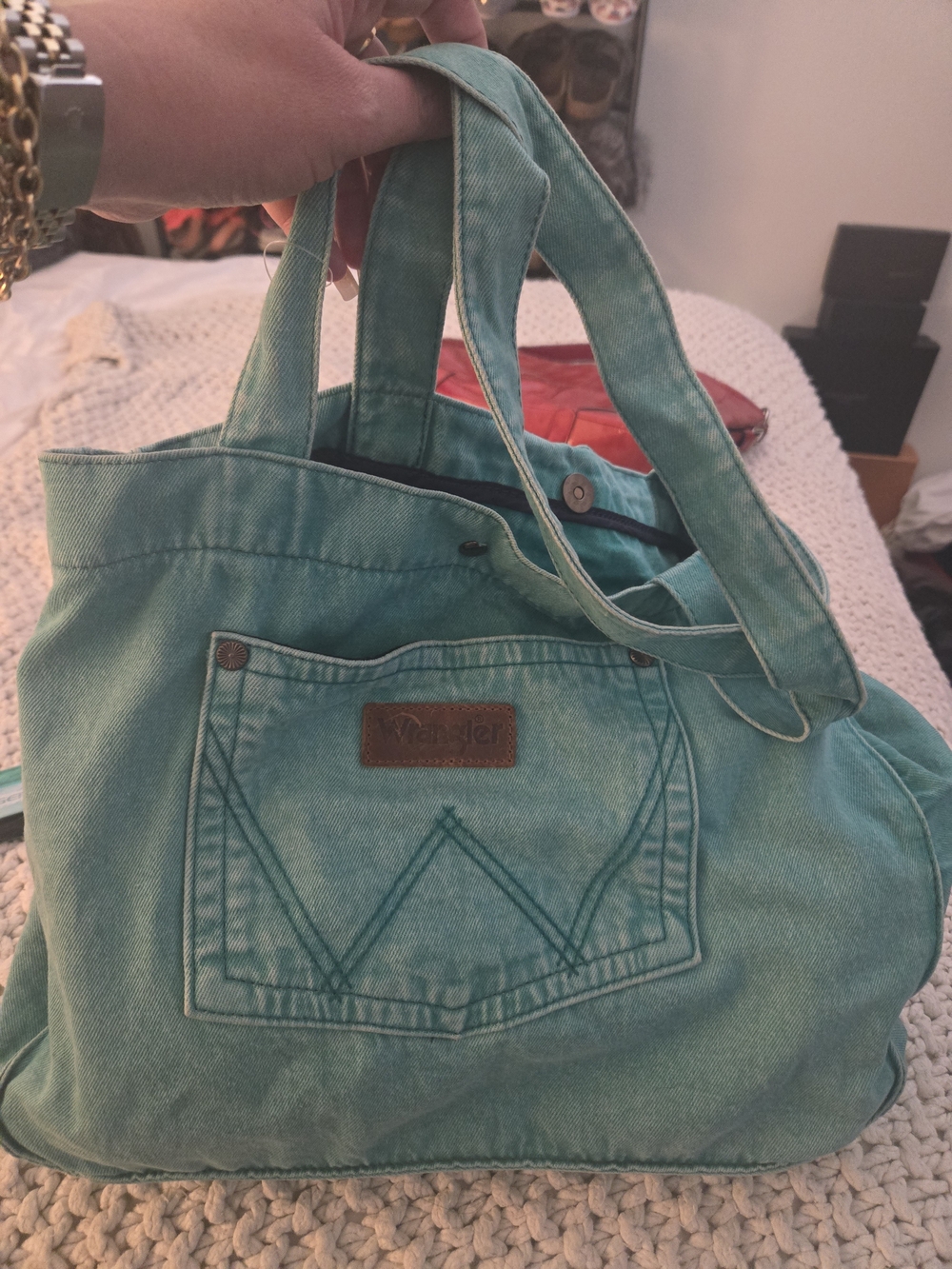 Wrangler Mint Teal Denim Tote Bag